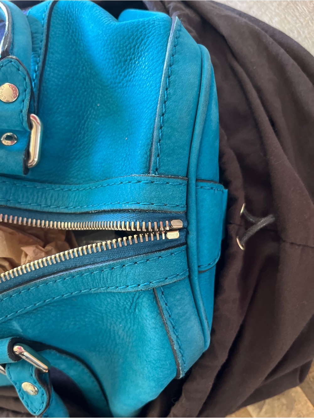 Authentic Gucci Teal Blue Suede Web Boston Bag - Picture 13 of 16